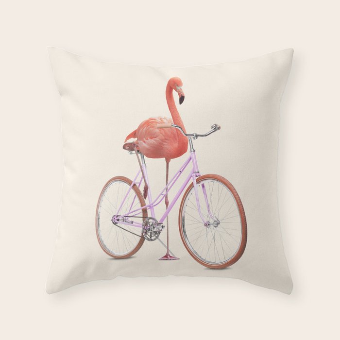 FLAMINGO BIKE Throw Pillow Gallery Image 1