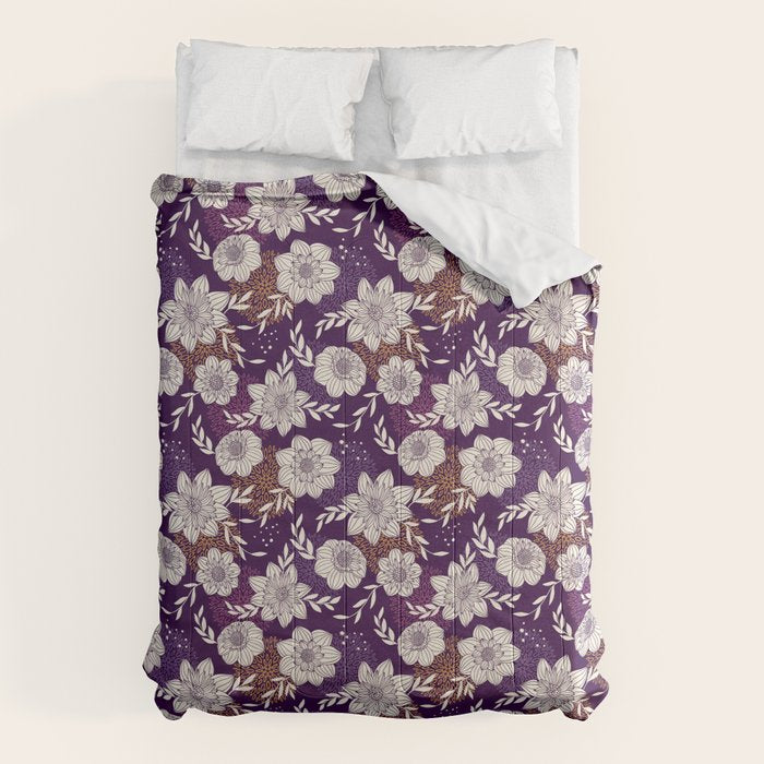 Dahlia Flowers Pattern - Purple and Yellow Comforter Gallery Image 6