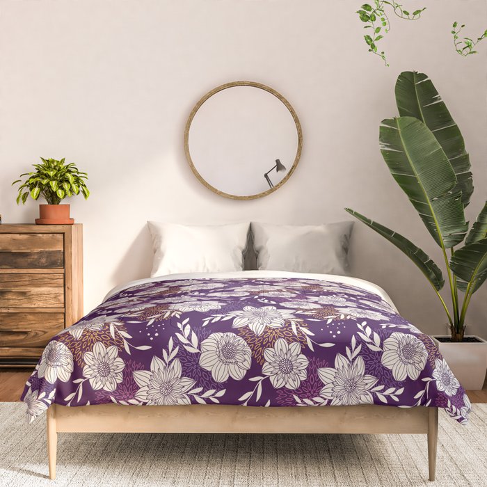 Dahlia Flowers Pattern - Purple and Yellow Comforter Gallery Image 3
