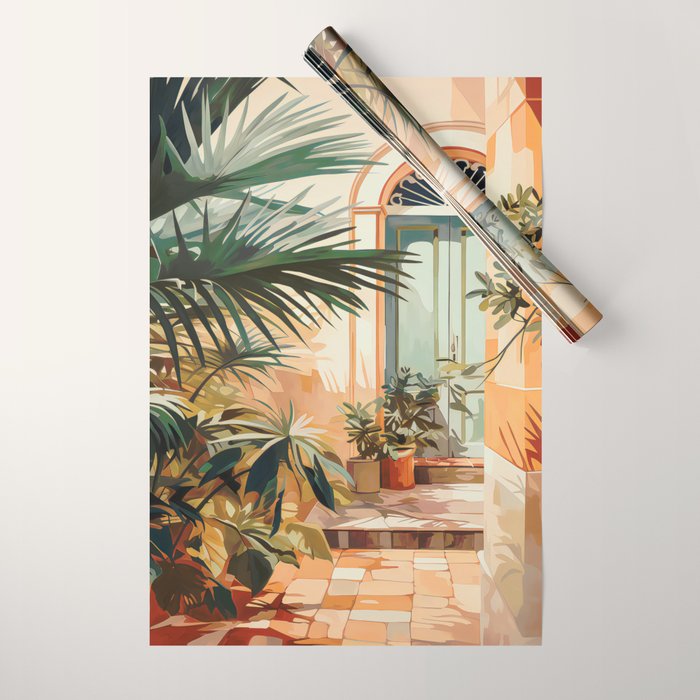 Villa Courtyard Mediterranean Art Wrapping Paper Gallery Image 1