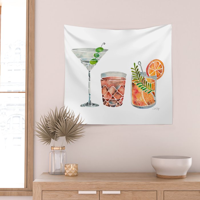 Classic Cocktails  - 1960s Watercolor Lineup Wall Tapestry Gallery Image 2