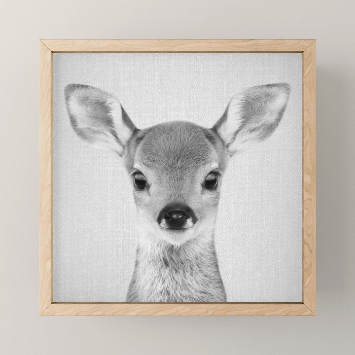 Baby Deer - Black & White Mini Art Print Gallery Image 1