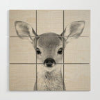 Baby Deer - Black & White Wood Wall Art Gallery Image 1