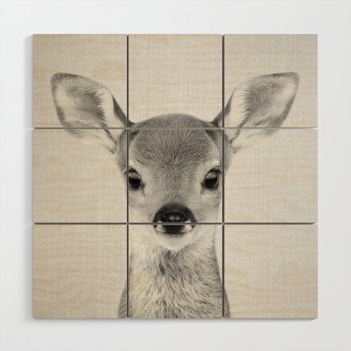 Baby Deer - Black & White Wood Wall Art Gallery Image 1
