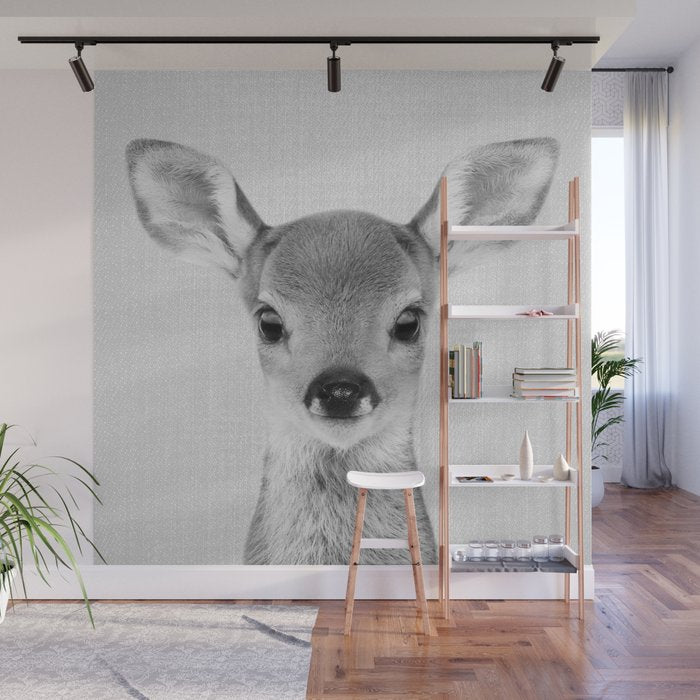 Baby Deer - Black & White Wall Mural Gallery Image 1