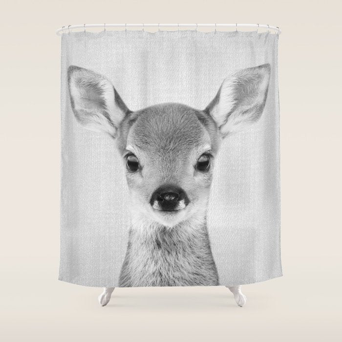 Baby Deer - Black & White Shower Curtain Gallery Image 1