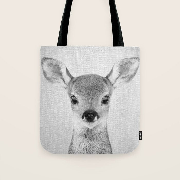 Baby Deer - Black & White Tote Bag Gallery Image 1