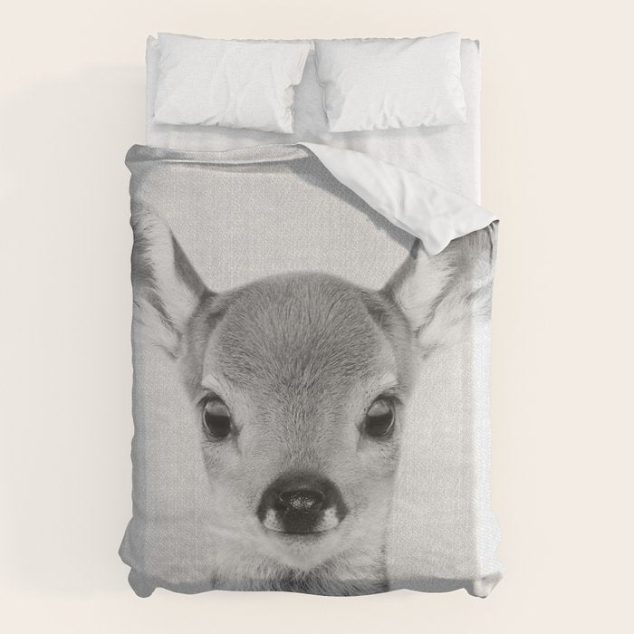 Baby Deer - Black & White Duvet Cover Gallery Image 1