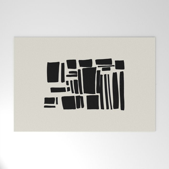 Black & White Minimalist Abstract Shapes Patterns Black Ink Painting Welcome Mat Gallery Image 1