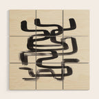 Mid Century Modern Minimalist Abstract Art Brush Strokes Black & White Ink Art Pipe Maze Wood Wall Art Gallery Image 1