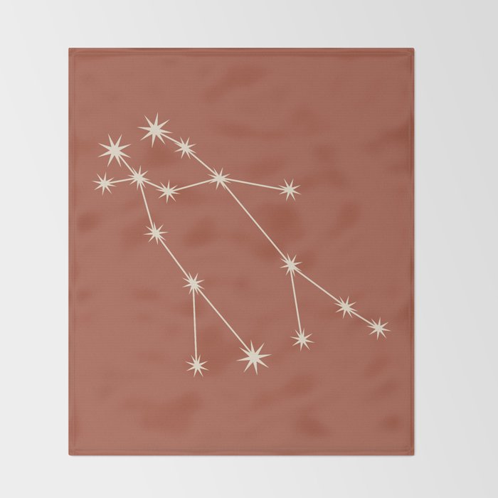 Gemini Zodiac Star Constellation Line Art Terracotta Red Throw Blanket Gallery Image 2