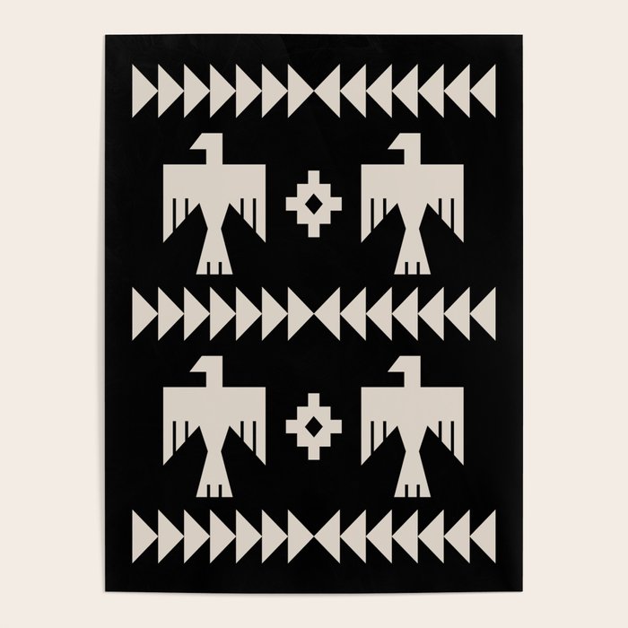 Southwestern Eagle and Arrow Pattern 121 Black and Linen White Poster Gallery Image 4
