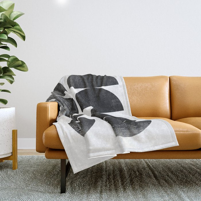 Black and White Mid Century Modern Circles Abstract Throw Blanket Gallery Image 1