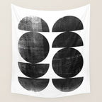 Black and White Mid Century Modern Circles Abstract Wall Tapestry Gallery Image 4