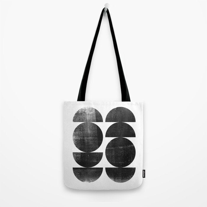 Black and White Mid Century Modern Circles Abstract Tote Bag Gallery Image 2