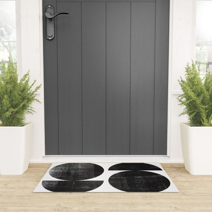 Black and White Mid Century Modern Circles Abstract Welcome Mat Gallery Image 3