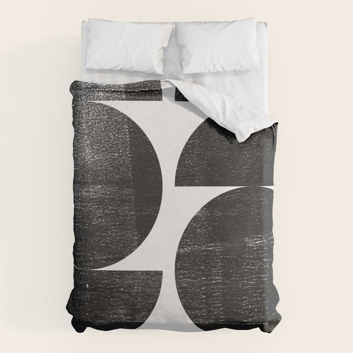 Black and White Mid Century Modern Circles Abstract Duvet Cover Gallery Image 1