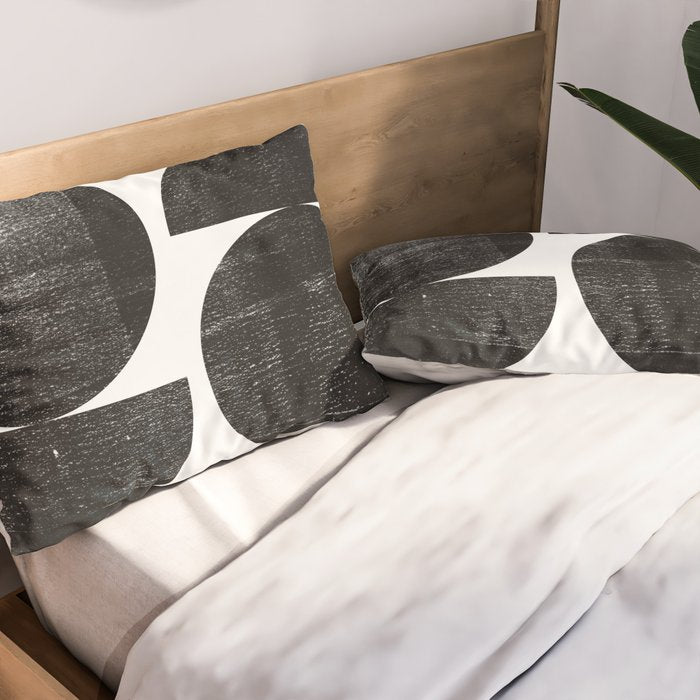 Black and White Mid Century Modern Circles Abstract Pillow Sham Gallery Image 2