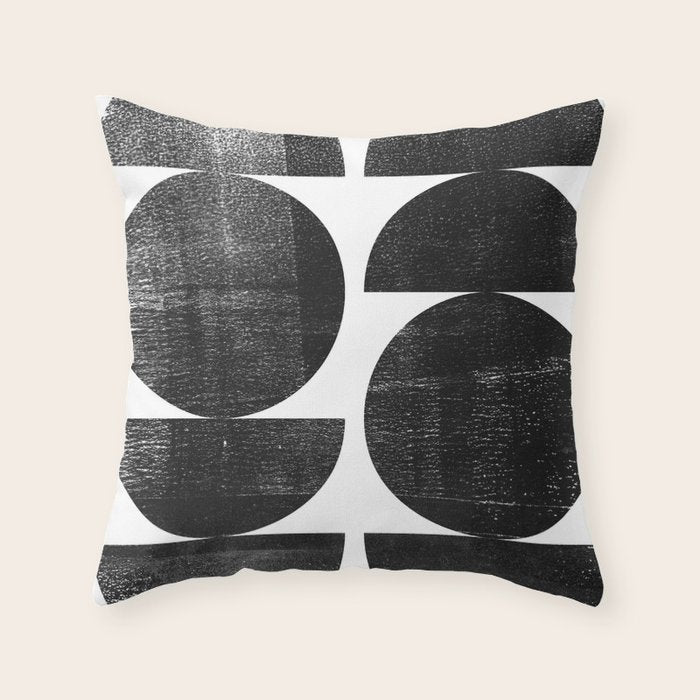 Black and White Mid Century Modern Circles Abstract Throw Pillow Gallery Image 1