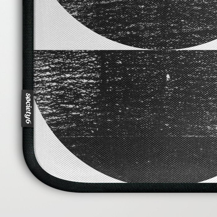 Black and White Mid Century Modern Circles Abstract Laptop Sleeve Gallery Image 3