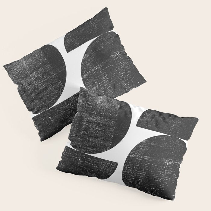 Black and White Mid Century Modern Circles Abstract Pillow Sham Gallery Image 3