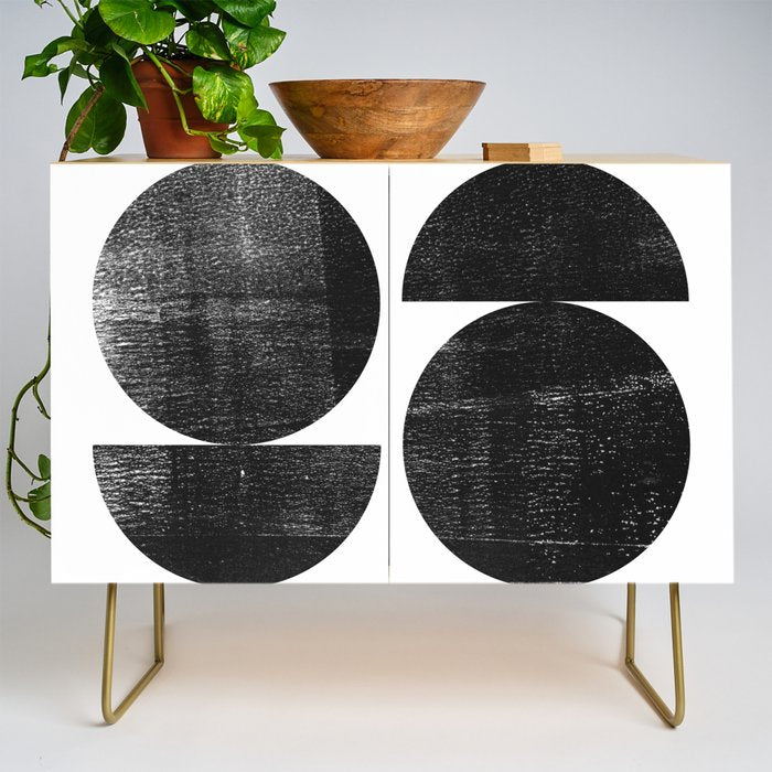 Black and White Mid Century Modern Circles Abstract Credenza Gallery Image 1
