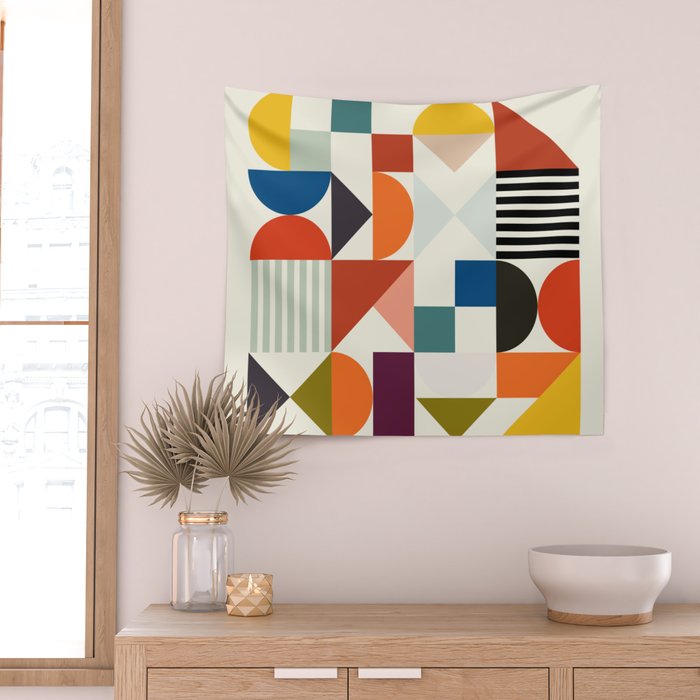 mid century retro shapes geometric Wall Tapestry Gallery Image 2