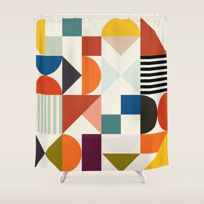 mid century retro shapes geometric Shower Curtain Gallery Image 1