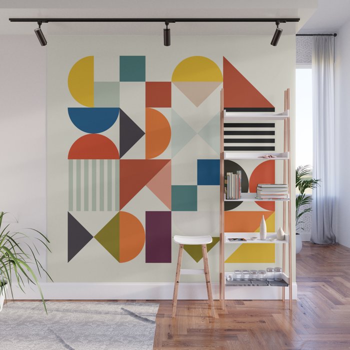 mid century retro shapes geometric Wall Mural Gallery Image 1