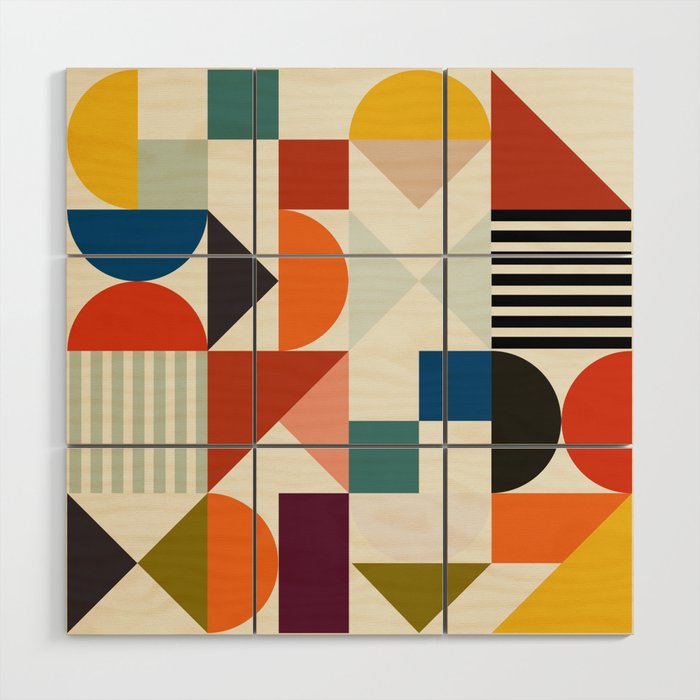 mid century retro shapes geometric Wood Wall Art Gallery Image 1