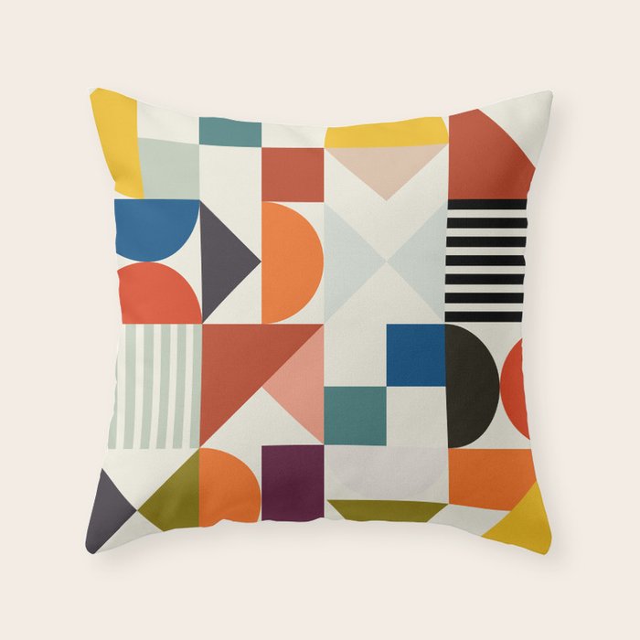 mid century retro shapes geometric Throw Pillow Gallery Image 1