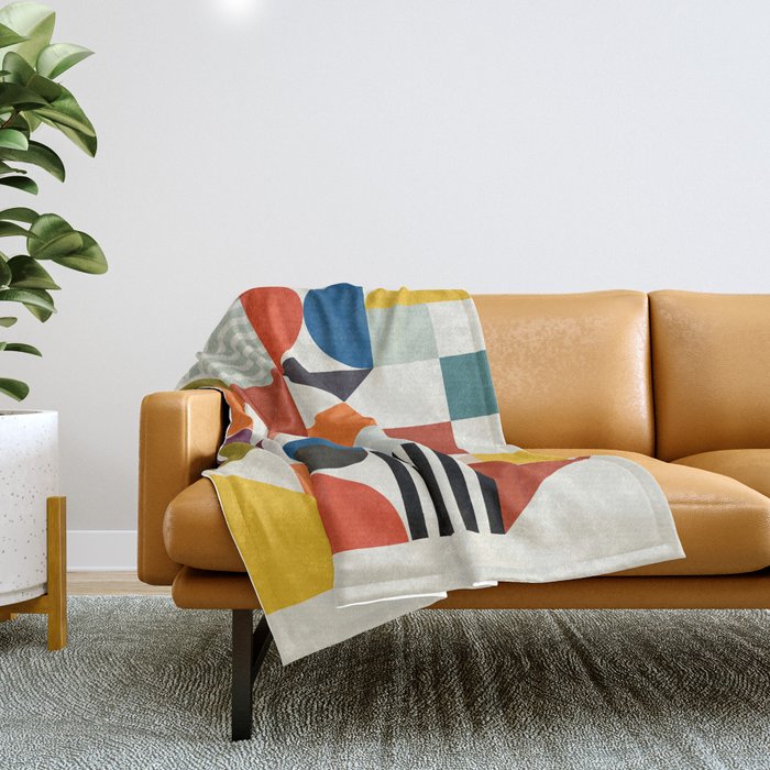 mid century retro shapes geometric Throw Blanket Gallery Image 1