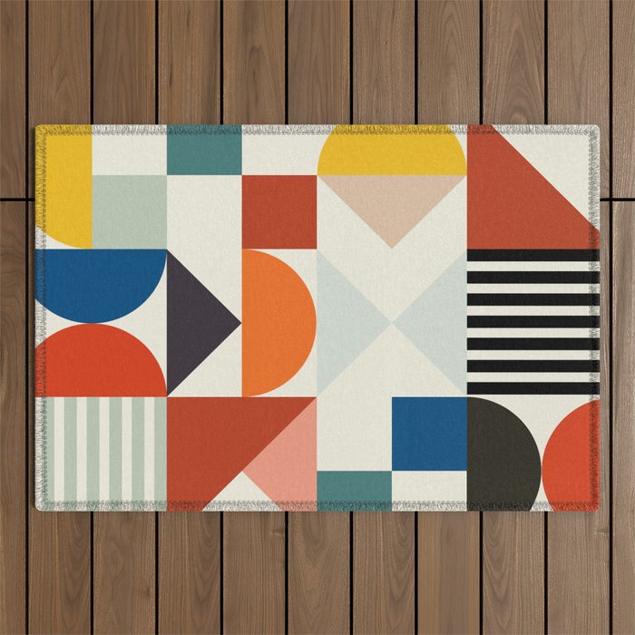 mid century retro shapes geometric Outdoor Rug Gallery Image 1