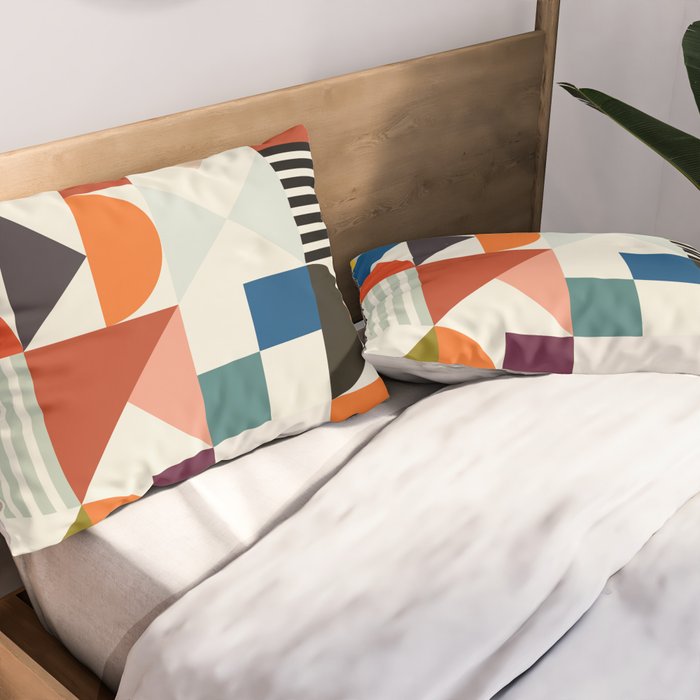 mid century retro shapes geometric Pillow Sham Gallery Image 2