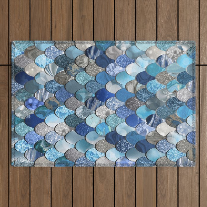 Mermaid Ocean Blue Pattern Outdoor Rug Gallery Image 1