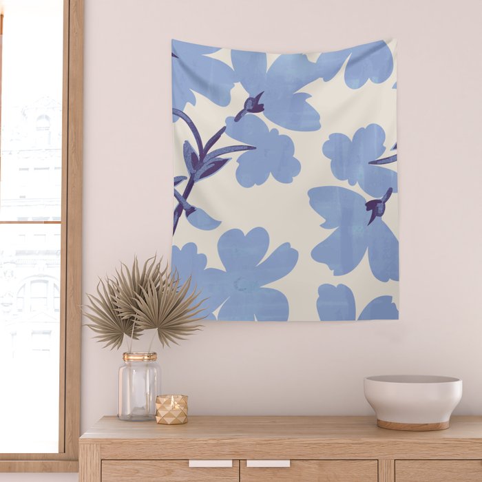 Light Blue Flowers Wall Tapestry Gallery Image 2