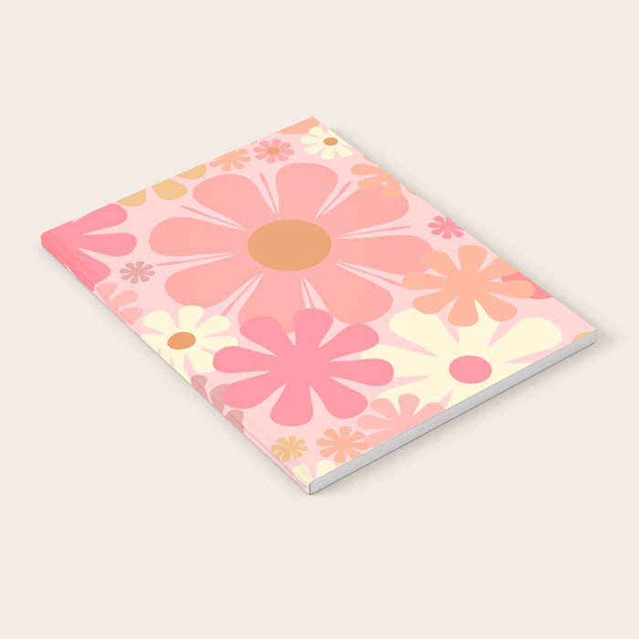 Pink Retro Flowers 60s 70s Floral Pattern in Blush Notebook Gallery Image 2