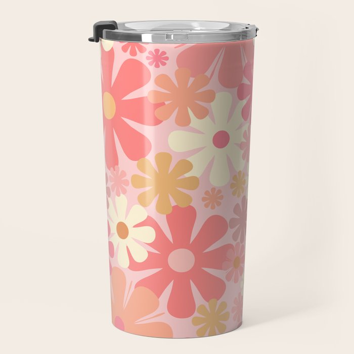Pink Retro Flowers 60s 70s Floral Pattern in Blush Travel Mug Gallery Image 3