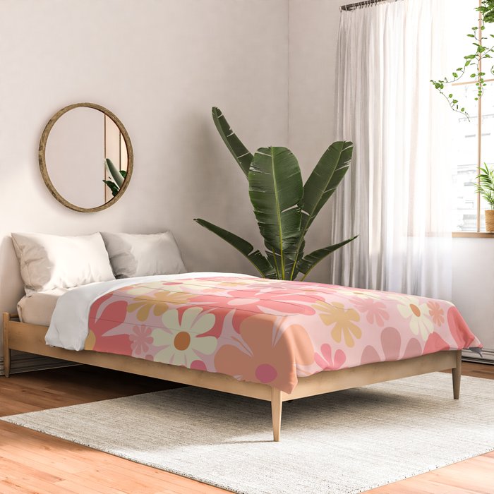 Pink Retro Flowers 60s 70s Floral Pattern in Blush Comforter Gallery Image 2
