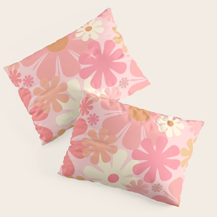 Pink Retro Flowers 60s 70s Floral Pattern in Blush Pillow Sham Gallery Image 1