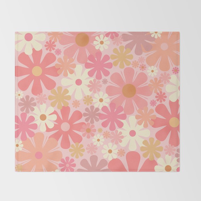 Pink Retro Flowers 60s 70s Floral Pattern in Blush Throw Blanket Gallery Image 2