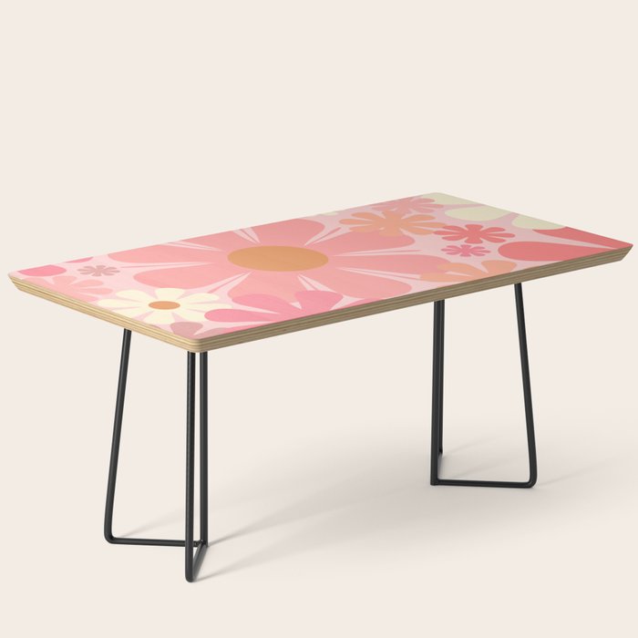Pink Retro Flowers 60s 70s Floral Pattern in Blush Coffee Table Gallery Image 1