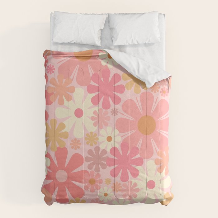 Pink Retro Flowers 60s 70s Floral Pattern in Blush Comforter Gallery Image 6