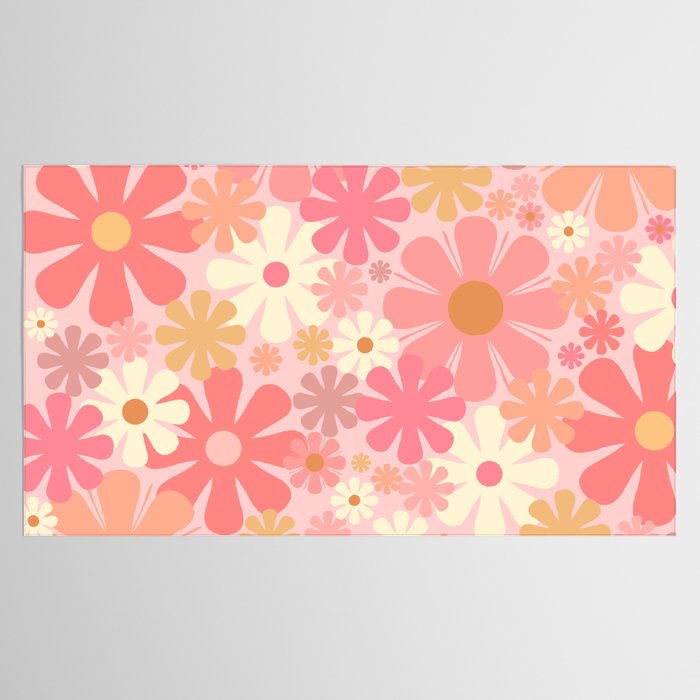 Pink Retro Flowers 60s 70s Floral Pattern in Blush Tablecloth Gallery Image 2