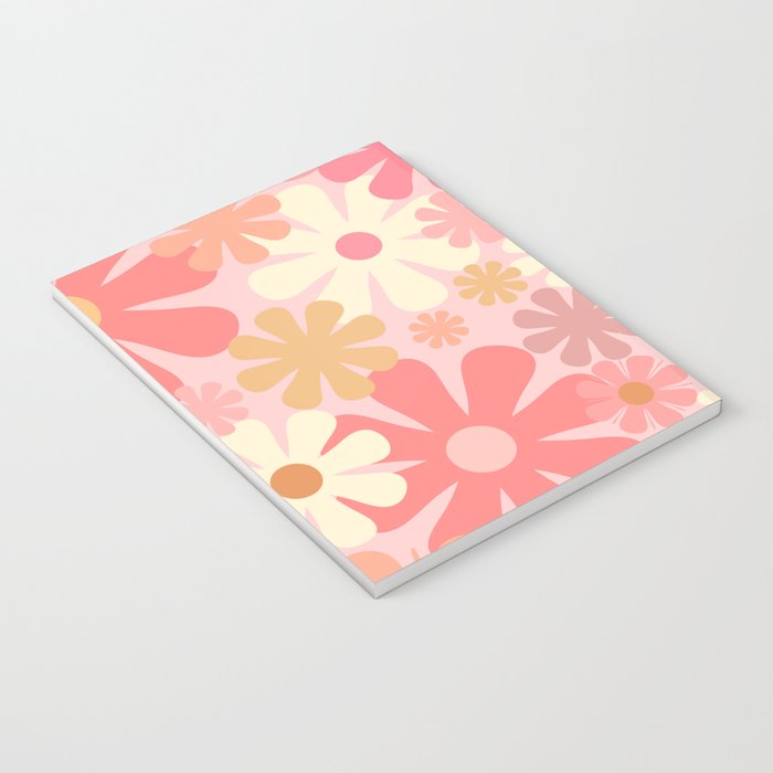 Pink Retro Flowers 60s 70s Floral Pattern in Blush Notebook Gallery Image 3