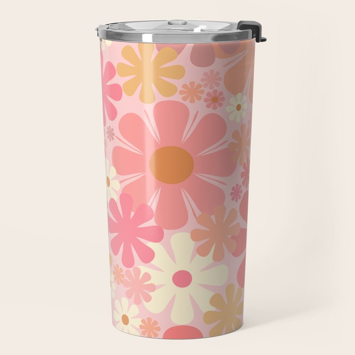 Pink Retro Flowers 60s 70s Floral Pattern in Blush Travel Mug Gallery Image 2