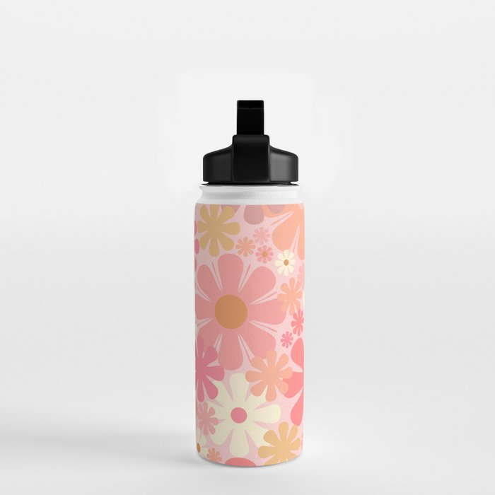 Pink Retro Flowers 60s 70s Floral Pattern in Blush Water Bottle Gallery Image 2