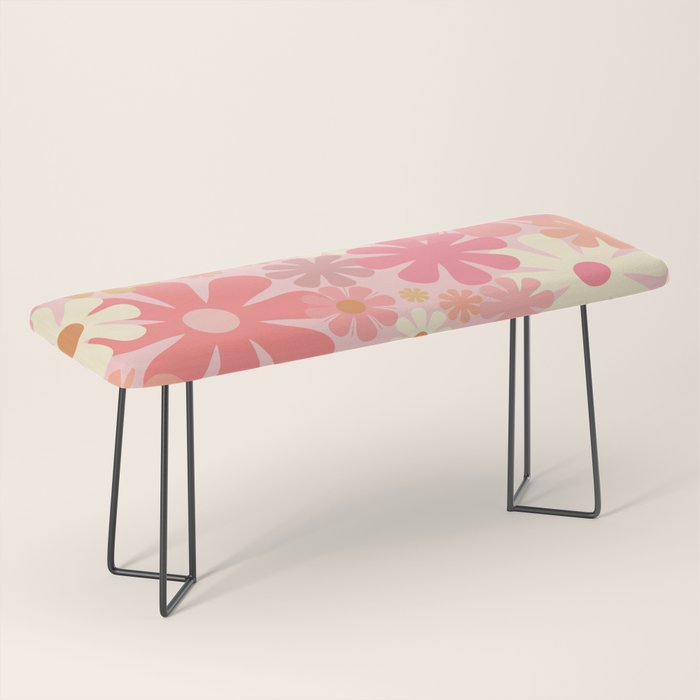 Pink Retro Flowers 60s 70s Floral Pattern in Blush Bench Gallery Image 1