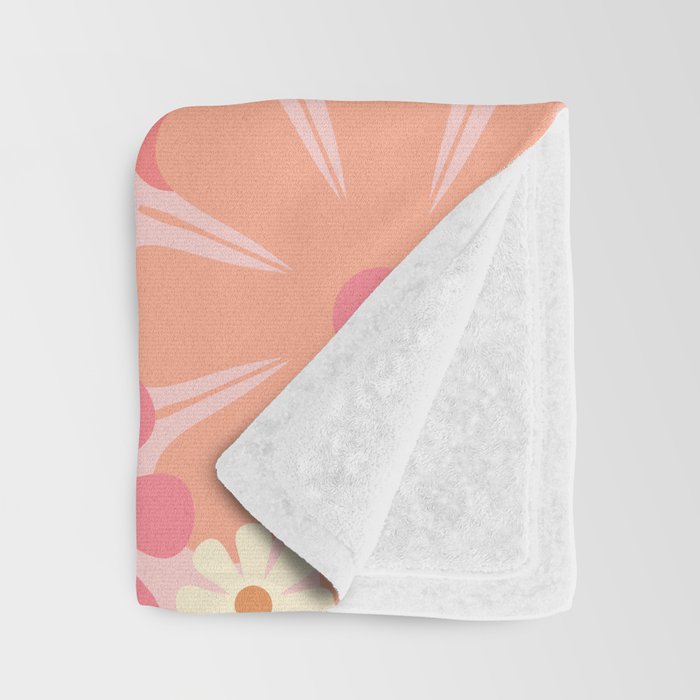 Pink Retro Flowers 60s 70s Floral Pattern in Blush Throw Blanket Gallery Image 3