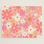 Pink Retro Flowers 60s 70s Floral Pattern in Blush Jigsaw Puzzle Gallery Image 1